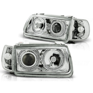 Lampy przód VW Polo 6N clear CHROM Angel Eyes + kierunkowskazy LPVWH0