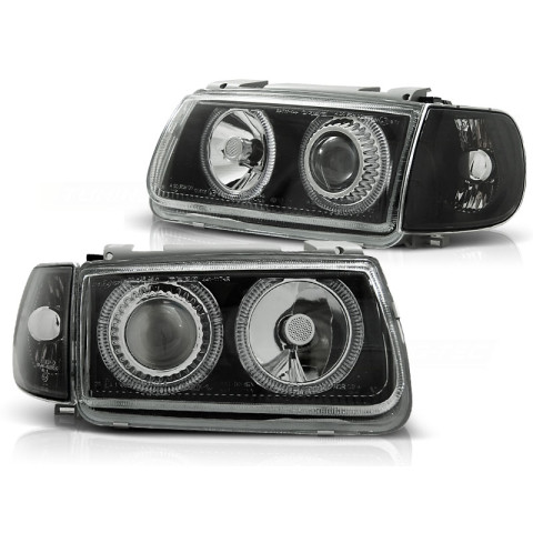 Lampy przód VW Polo 6N clear Black Angel Eyes + kierunkowskazy LPVWH1