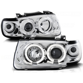 Lampy przód VW Polo 6N 94-99 clear Angel Eyes CHROM ringi LPVW05