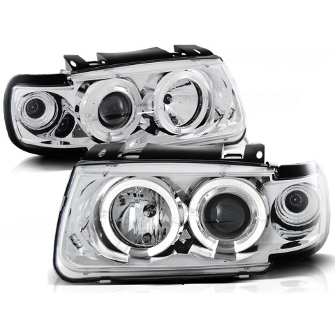 Lampy przód VW Polo 6N 94-99 clear Angel Eyes CHROM ringi LPVW05