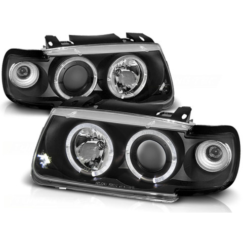Lampy przód VW Polo 6N 94-99 clear Angel Eyes BLACK ringi LPVW09