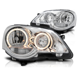 Lampy przód VW Polo 9N3 Angel Eyes CHROM soczewka ringi LPVWE2