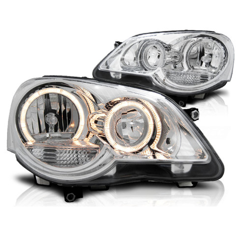 Lampy przód VW Polo 9N3 Angel Eyes CHROM soczewka ringi LPVWE2