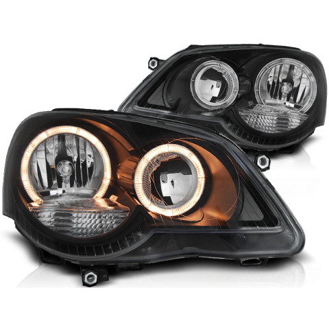 Lampy przód VW Polo 9N3 Angel Eyes BLACK soczewka ringi LPVWE3