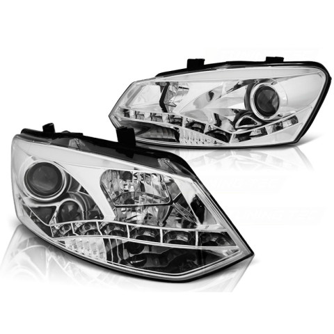 Lampy przód VW POLO 6R - DRL CHROM LED - diodowe dzienne - LPVWN3