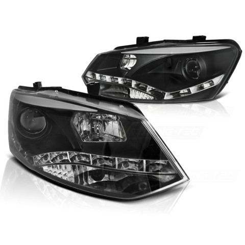 Lampy przód VW POLO 6R - DRL BLACK LED - diodowe dzienne - LPVWN4