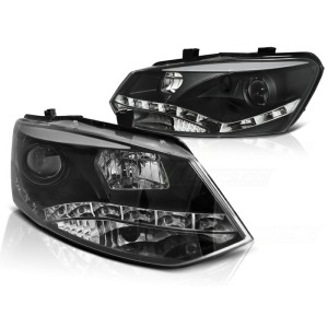 Lampy przód VW POLO 6R - DRL BLACK LED - diodowe dzienne - LPVWN4