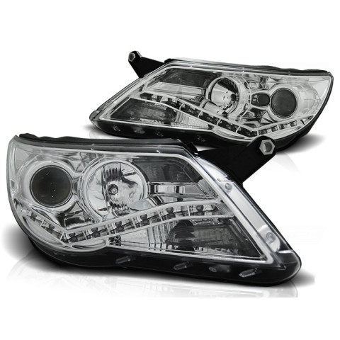 Lampy przód VW Tiguan 07-11 CHROM LED - diodowe LPVWF2