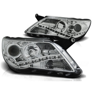 Lampy przód VW Tiguan 07-11 CHROM LED - diodowe LPVWF2