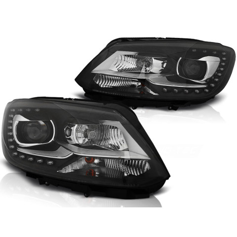 Lampy przód VW Touran II BLACK LED DRL - czarne diodowe dzienne LPVWL3