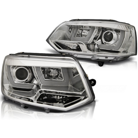 Lampy przód VW T5 2010- CHROM U-LED DRL - diodowe światła dzienne LPVWL1