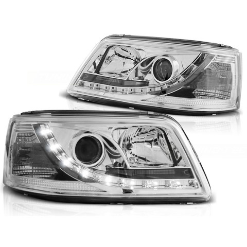 Lampy przód VW T5 03-09 CHROM LED DRL - diodowe światła dzienne LPVWJ8