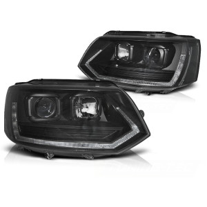 Lampy przód VW T5 2010- BLACK T6 LOOK diodowe światła dzienne LPVWT2