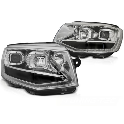 Lampy przód VW T6 15-19 CHROM LED DRL - diodowe światła dzienne LPVWT3