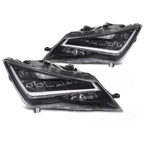 Lamy przód Seat Leon BLACK LED - diodowe DRL dzienne 