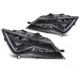 Lamy przód Seat Leon BLACK LED - diodowe DRL dzienne 