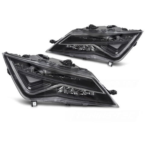 Lamy przód Seat Leon BLACK LED - diodowe DRL dzienne 