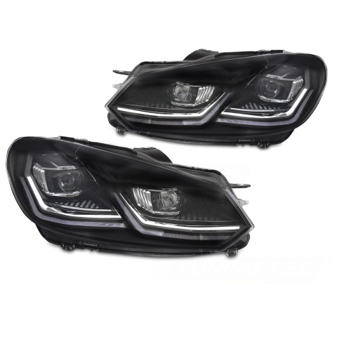 Lampy przód VW Golf 6 - BLACK FULL LED DRL dzienne - diodowe 
