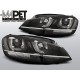 Lampy przód VW Golf 7 - BLACK LED DRL dzienne - z chrom paskiem LPVWM1