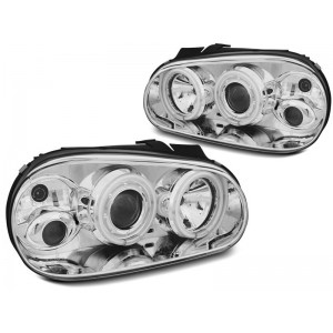 Lampy przód VW Golf 4 - CHROM Angel Eyes CCFL soczewka ringi CCFL LPVWN7